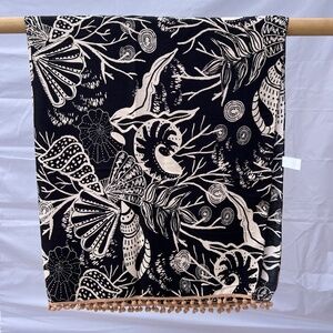 Sarong/Coverup/Canga - Seashell Off white and Black w/Tan Poms